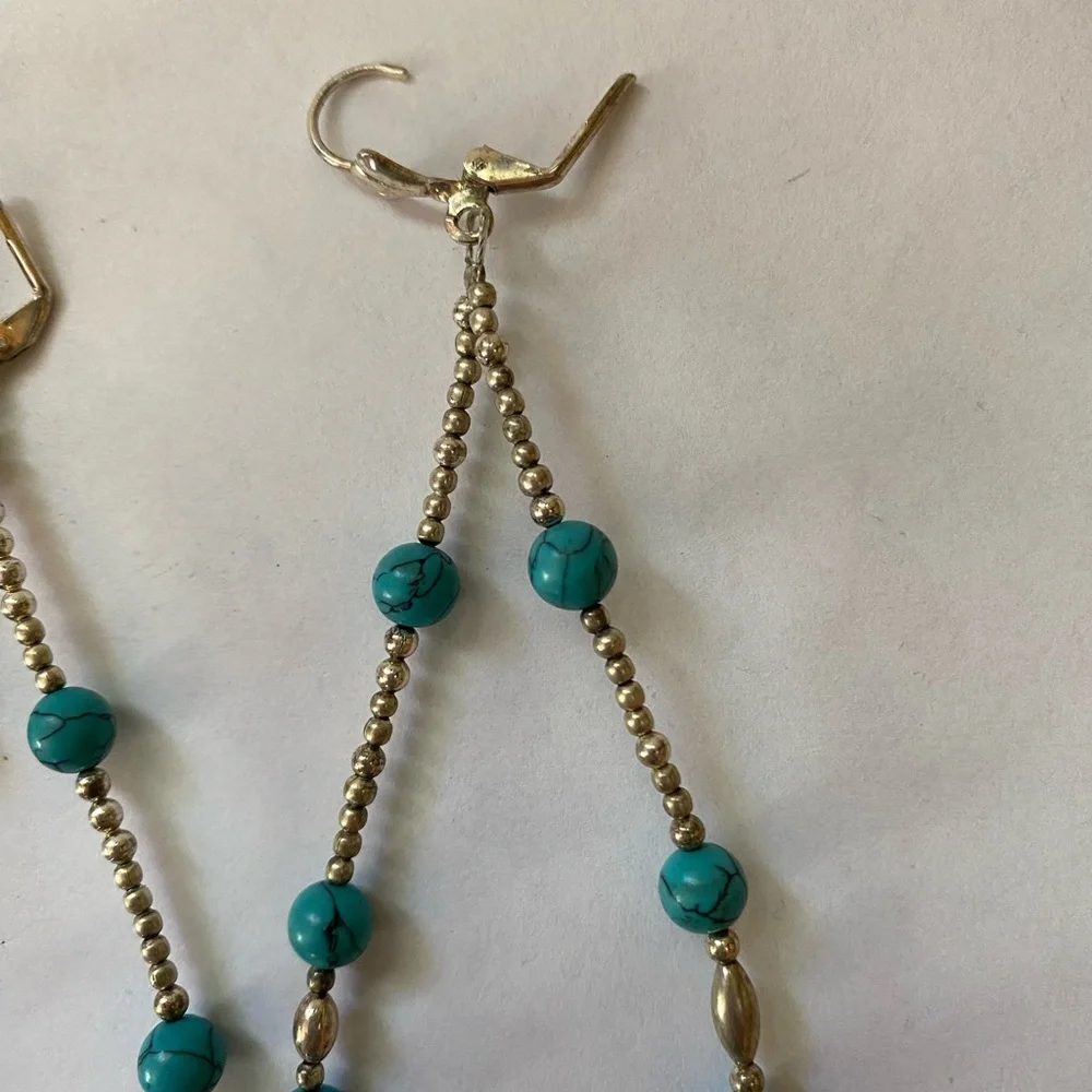 Faux turquoise and silver earrings. - Picture 3 of 7